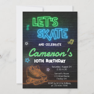 Födelsedagsfest av Roller Skating Rink Neon Inbjudningar