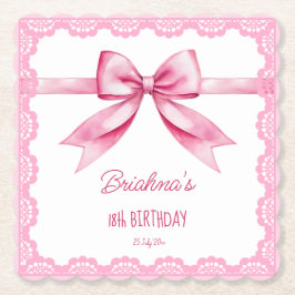 födelsedagsfest av rosa båge tryckt underlägg papper