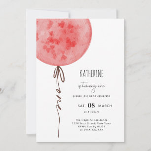Födelsedagsfest av rosa Balloon Watercolor Inbjudningar