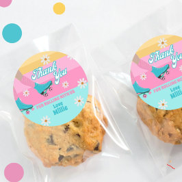 Födelsedagsfest av rullskridret Retro Rainbow Runt Klistermärke