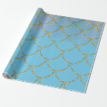 Födelsedagsfest av Sjöjungfrun Blue & Guld Shimmer Presentpapper<br><div class="desc">Papper radbrytning</div>