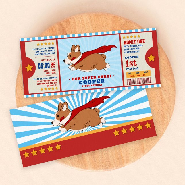 Födelsedagsfest av superhjälte Corgi Puppy Inbjudningar (Skapare uppladdad)