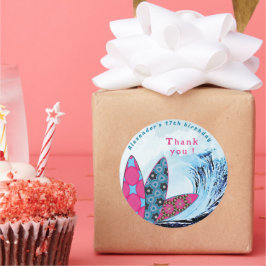 födelsedagsfest av surfans surfboard-strand runt klistermärke