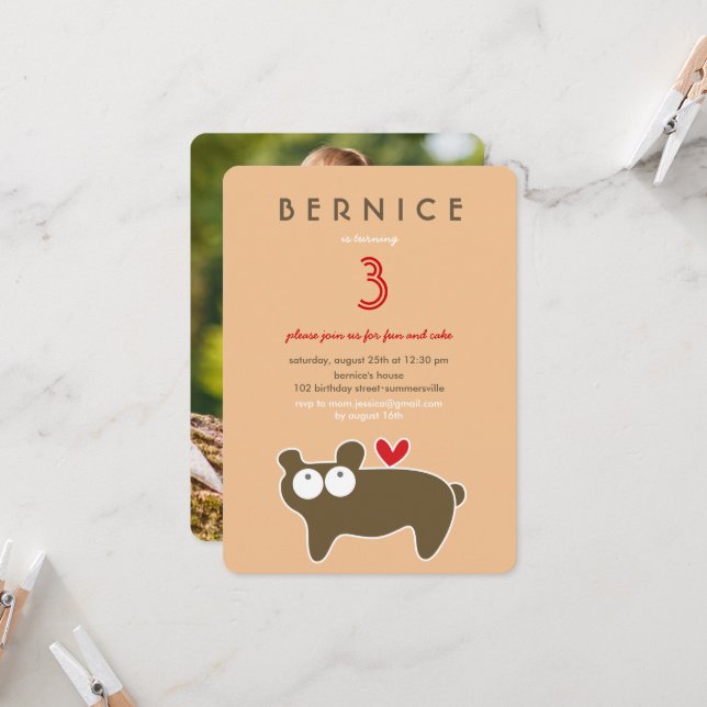 Födelsedagsfest av Tecknaden Bear Bear Barn, ljus Inbjudningar (Fram/Back In Situ)