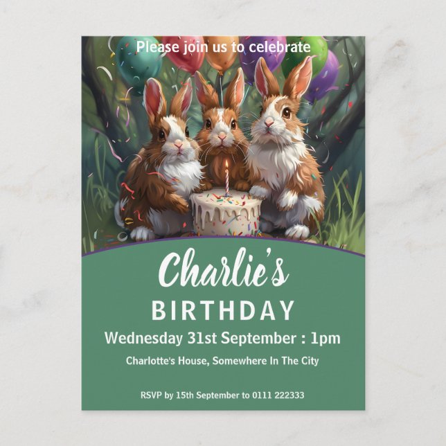 Födelsedagsfest av träskkaniner inbjudan vykort (Framsida)