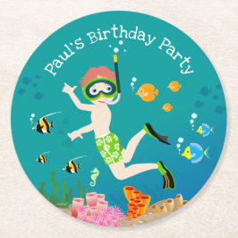 Födelsedagsfest av tropisk fiskpojke underlägg papper rund