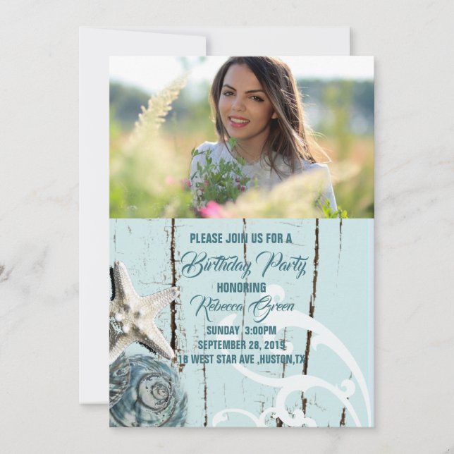 födelsedagsfest av tropiska akvblåsstrandstrand inbjudningar (Framsida)