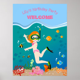 Födelsedagsfest av tropiska fiskflickor poster