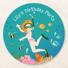 Födelsedagsfest av tropiska fiskflickor underlägg papper rund