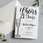 Födelsedagsfest av typografi för tuber till 21 år inbjudningar<br><div class="desc">Modern elegant svart och vitt trendig borstat handskriven typografi Cheers till 21 års manus eller någon åldersmilstolpe manar födelsedagsfest inbjudan.            Enkel att anpassa med åldern och dina party-uppgifter!</div>
