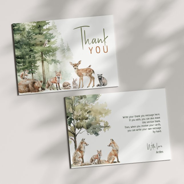 Födelsedagsfest av Vågrät Forest Woodland Animals Tack Kort (Skapare uppladdad)