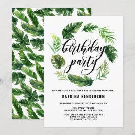 Födelsedagsfest av vattenfärg Tropiskt Löv Utandni Inbjudningar