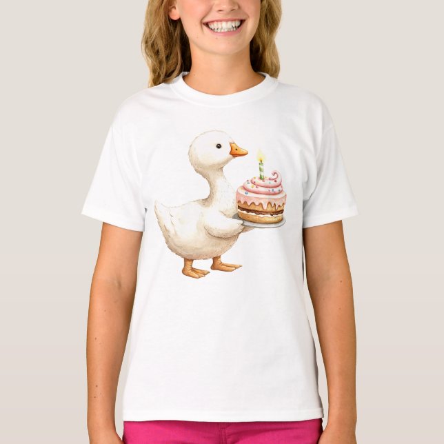 Födelsedagsfest av vattenfärgen Baby White Goose C T Shirt (Framsida)