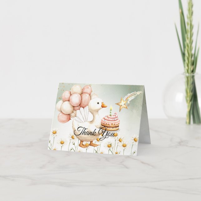 Födelsedagsfest av vattenfärgen Baby White Goose C Tack Kort (Framsida)