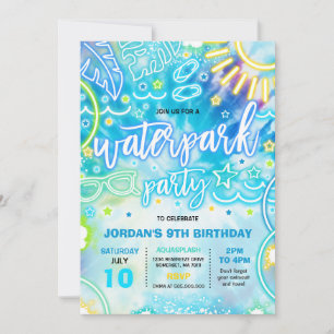 Födelsedagsfest av vattenparkspad i Stänk Tie Dye Inbjudningar