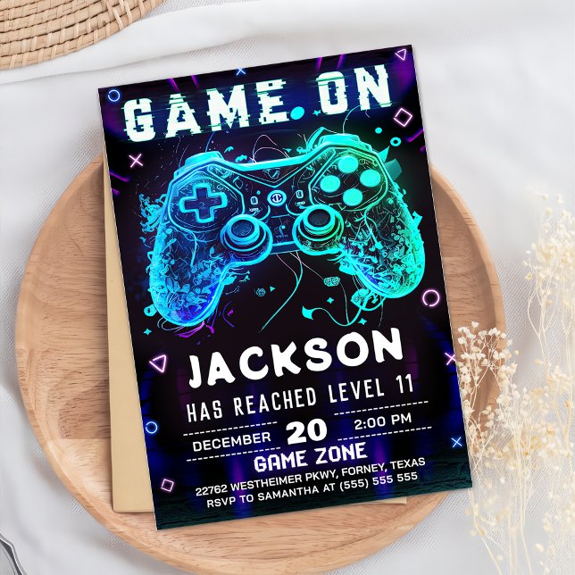 Födelsedagsfest av videospel Neon Game on Investig Inbjudningar (Skapare uppladdad)