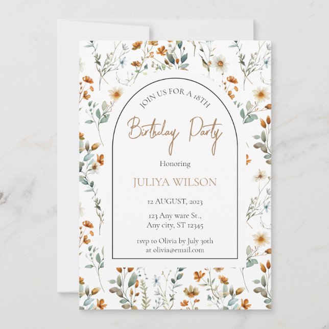 Födelsedagsfest av vildblommor inbjudningar (Framsida)