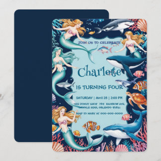 födelsedagsfest av viskartad sjöjungfru för regnbå inbjudningar