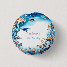 födelsedagsfest av viskartad sjöjungfru för regnbå knapp