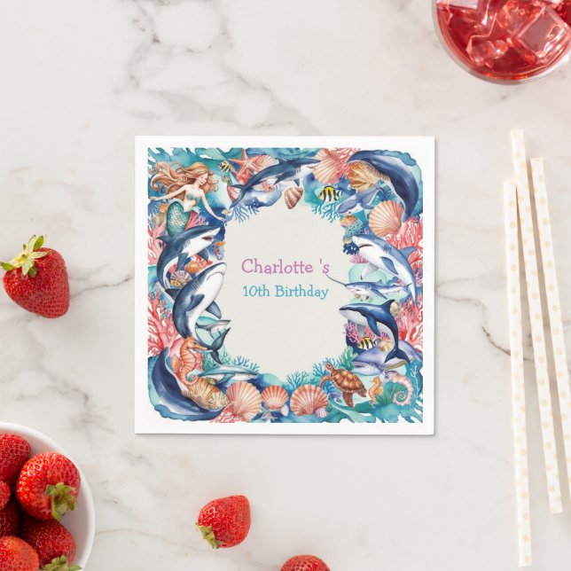 födelsedagsfest av viskös sjöjungfru pappersservett (Insitu)