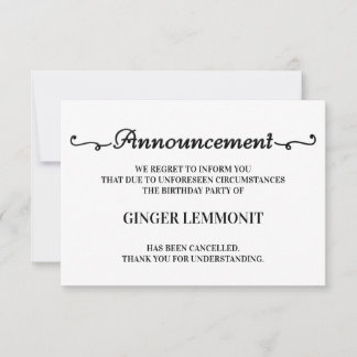 Födelsedagsfest Avbokningskort Meddelande