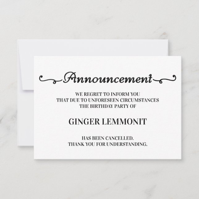 Födelsedagsfest Avbokningskort Meddelande (Framsida)