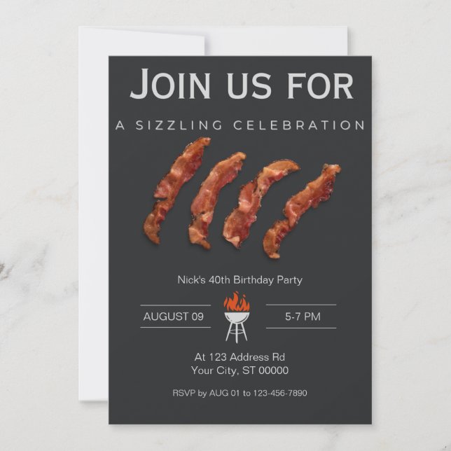 Födelsedagsfest, Bacon, BBQ Inbjudningar (Framsida)