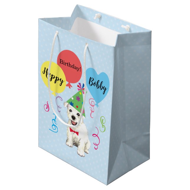 Födelsedagsfest Balloes Westie Medium Gift Bag (Framsidan Vinklad)