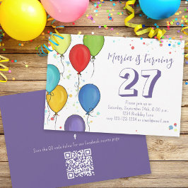 Födelsedagsfest Balloi Confetti QR-kod Facebook Inbjudningar