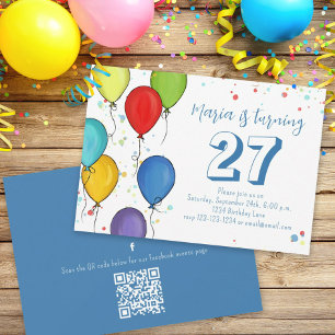 Födelsedagsfest Balloi Confetti QR-kod Facebook Inbjudningar