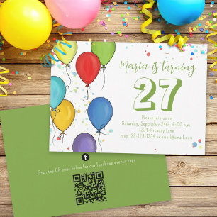 Födelsedagsfest Balloi Confetti QR-kod Facebook Inbjudningar