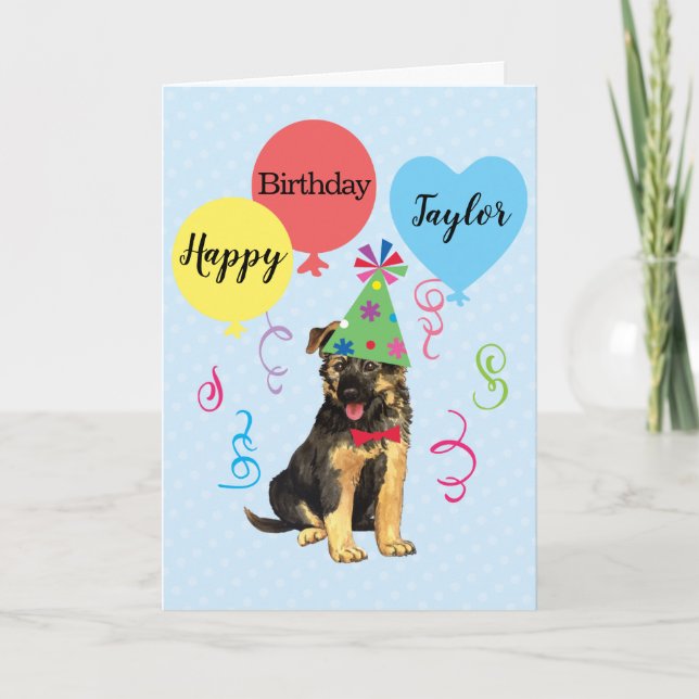 Födelsedagsfest Balloits German Shepherd Card Kort (Framsida)