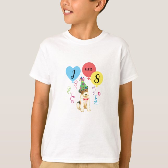 Födelsedagsfest Ballonger, trådfox Terrier T Shirt (Framsida)