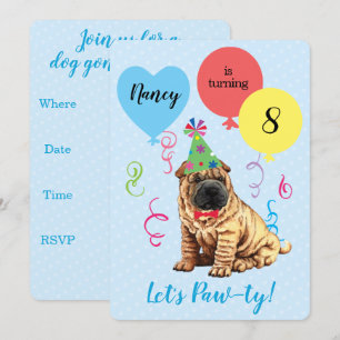 Födelsedagsfest Balloons Chinese Shar-Pei Inbjudningar