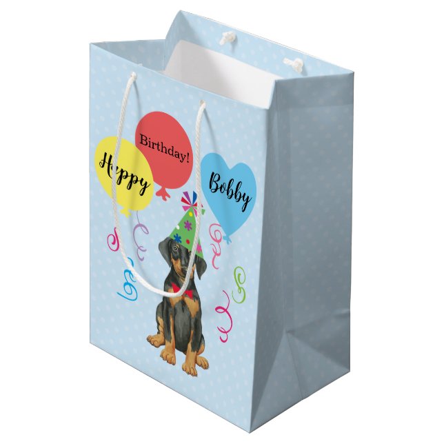 Födelsedagsfest Balloons Doberman Medium Gift Bag (Framsidan Vinklad)
