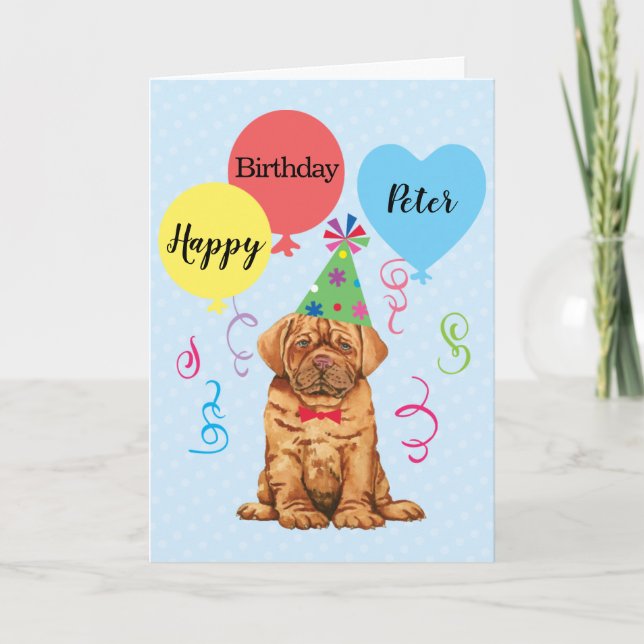Födelsedagsfest Balloons Dogue de Bordeaux Card Kort (Framsida)