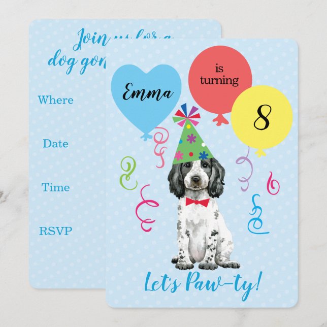 Födelsedagsfest Balloons English Cocker Spain Inbjudningar (Fram/baksida)