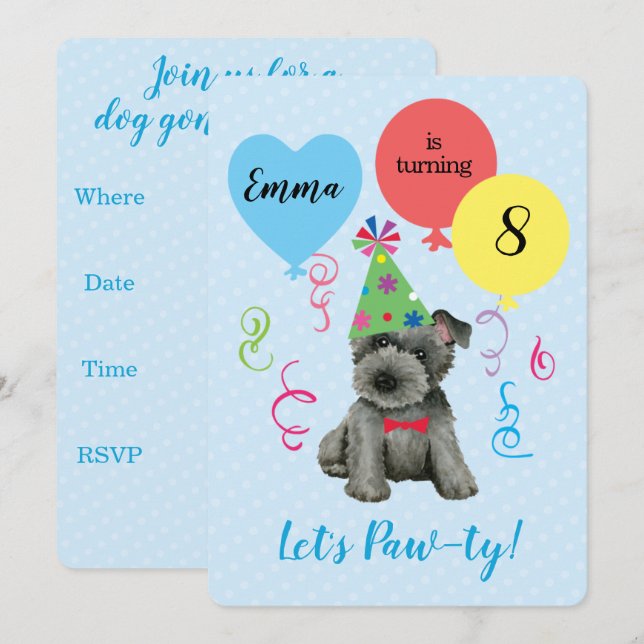 Födelsedagsfest Balloons Scottish Terrier Inbjudningar (Fram/baksida)