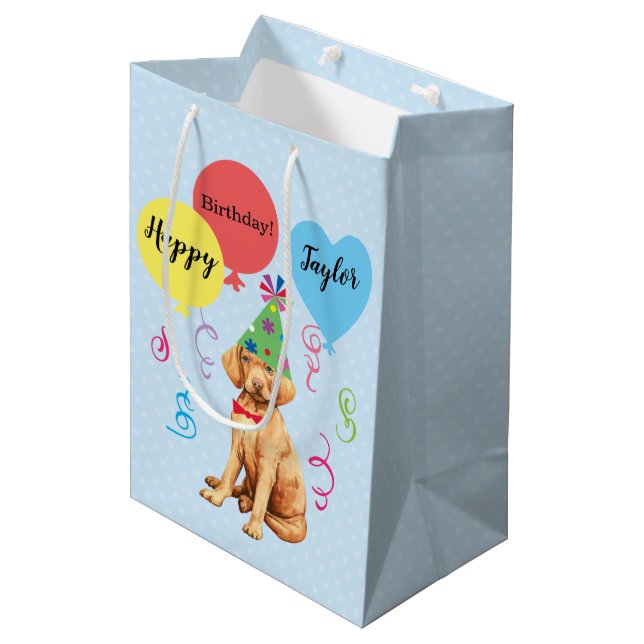 Födelsedagsfest Balloons Vizsla Gift Bag (Framsidan Vinklad)