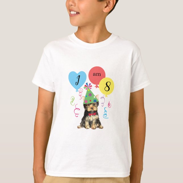 Födelsedagsfest Balloons Yorkie T Shirt (Framsida)