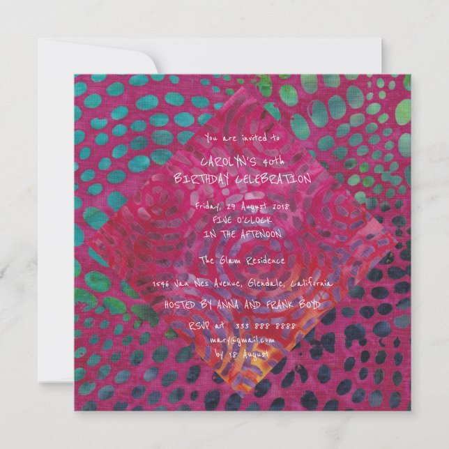 Födelsedagsfest Batik Tropical Abstrakt Rosa Lila Inbjudningar (Framsida)