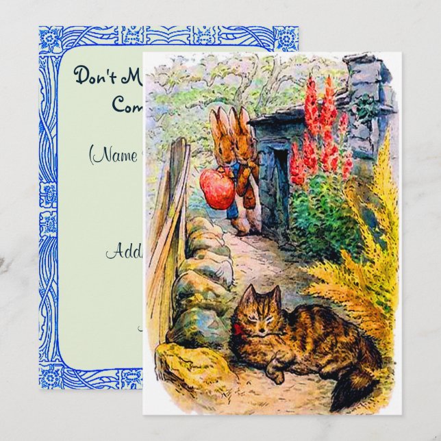 Födelsedagsfest Beatrix Potter Bunnies vaktar katt Inbjudningar (Fram/baksida)