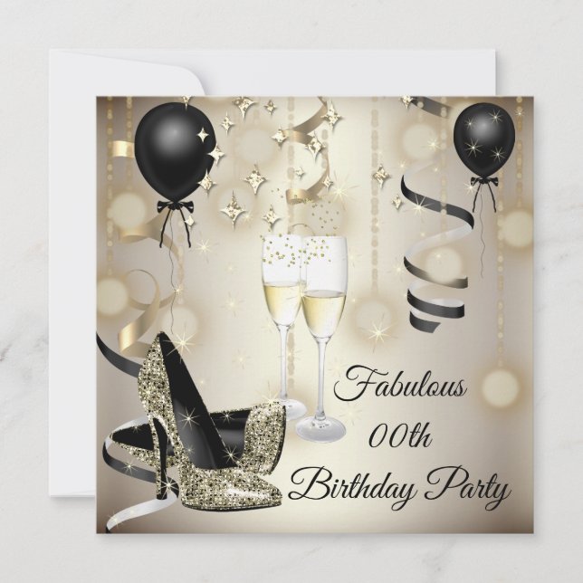 Födelsedagsfest beige Guld höga klackar champagne Inbjudningar (Framsida)
