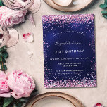Födelsedagsfest Blåblå rosa lyx Inbjudningar<br><div class="desc">En modern,  snyggt och glamorös inbjudan till en 21:a (eller vilken ålder som helst) födelsedagsfest. En marin blå bakgrund,  dekorerad med rosa faux glitter damm. Den blå färg är ojämn. Anpassa och lägg till ditt namn och information om party.</div>