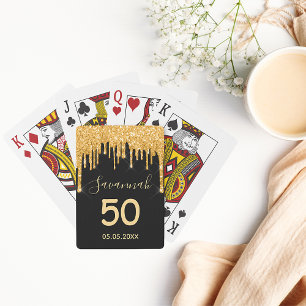 Födelsedagsfest Black glitter guld gnistra namn Casinokort