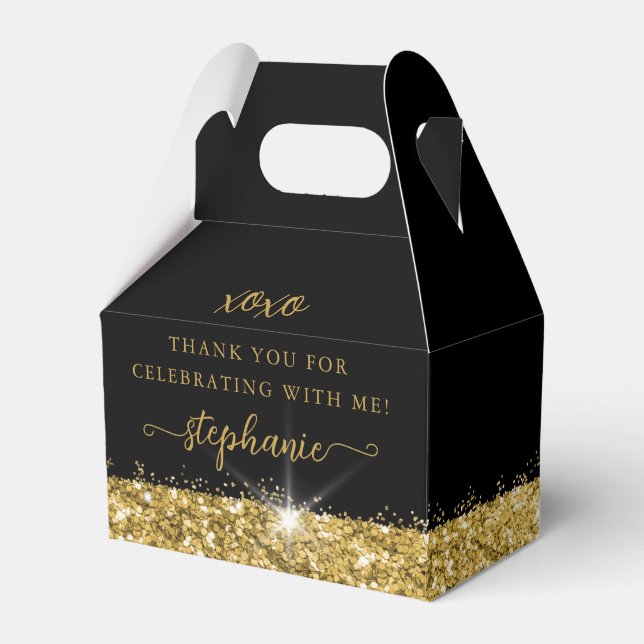 Födelsedagsfest Black Guld Confetti Glitter Presentaskar (Framsidan Sidan)