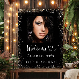 Födelsedagsfest Black guld glitter välkomstfotogra Poster