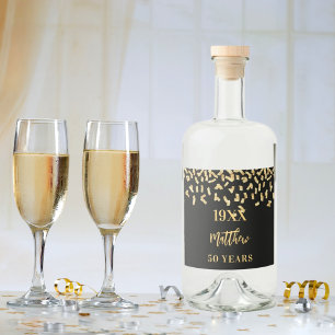Födelsedagsfest Black guld konetti namn år Spritflaskor Etikett