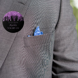 Födelsedagsfest Black lila glitter droppar monogra Knapp