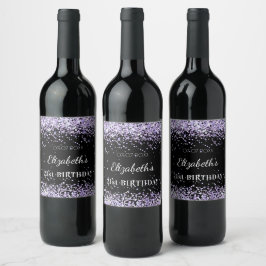 Födelsedagsfest Black lila glitter Stoft namn Vinflaska Etikett